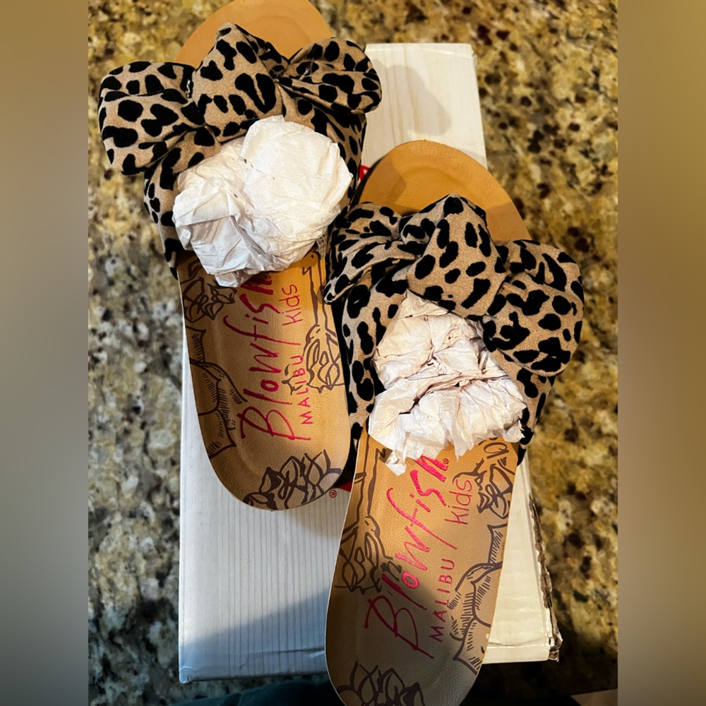 Size 1 Brand New with box kids animal print slip on sandals